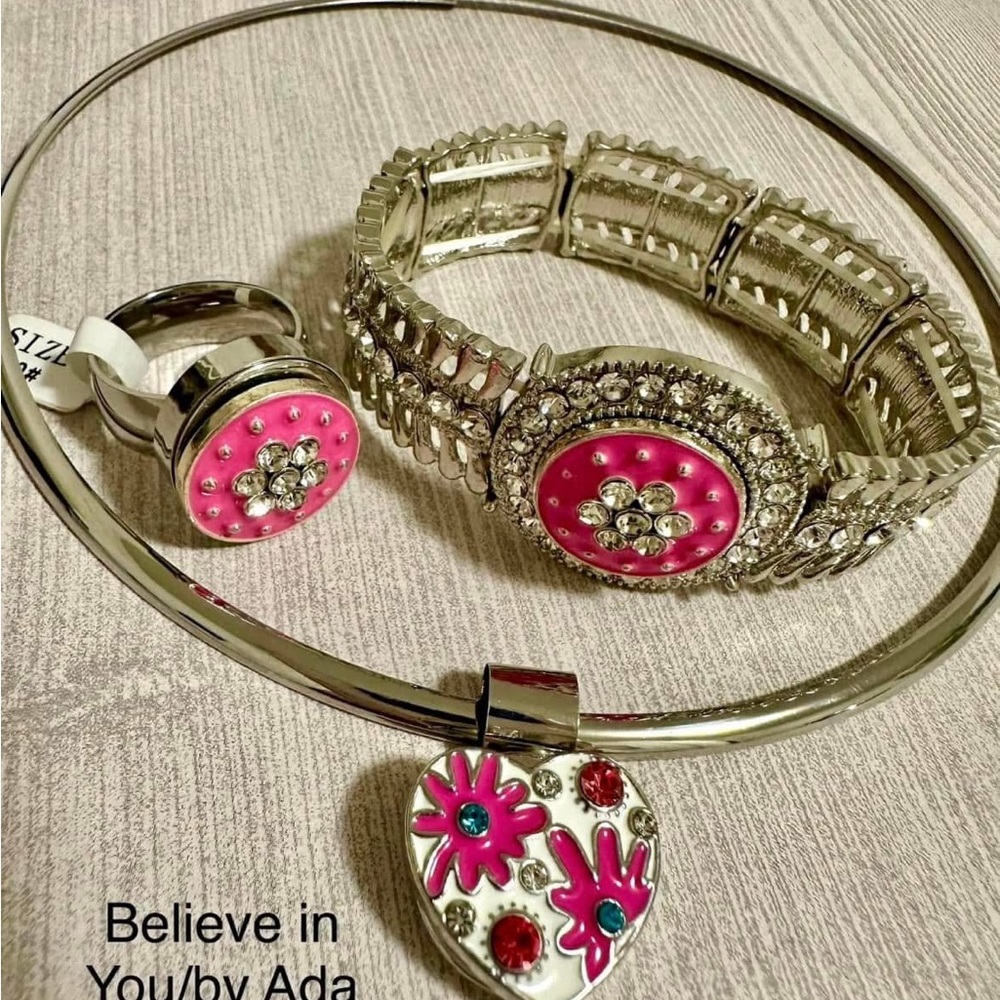 Silver and Pink Jewelry Set